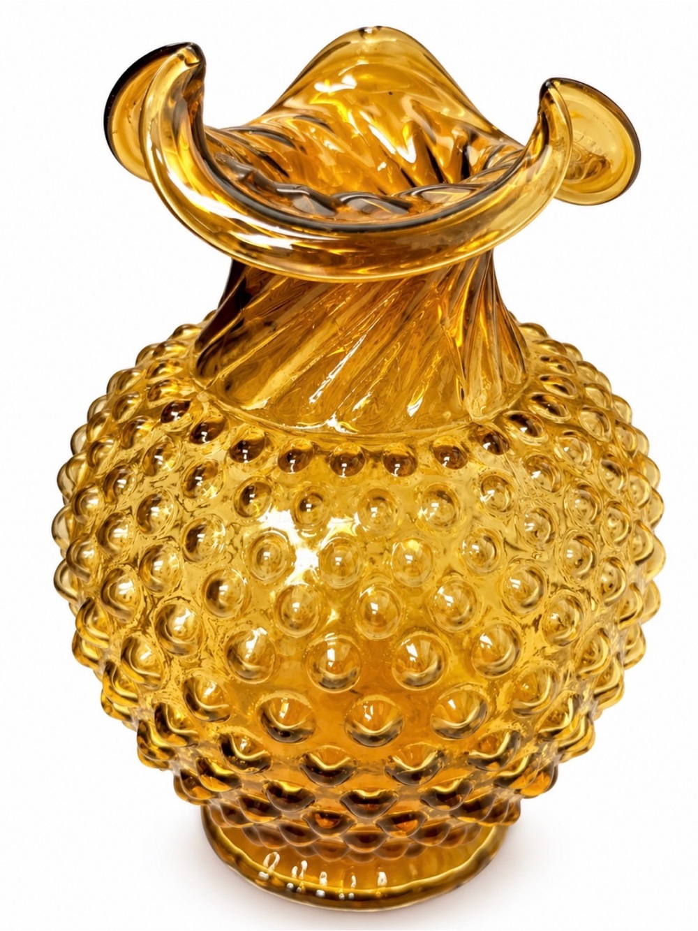 Amber Indiana Glass Hobnail Vase